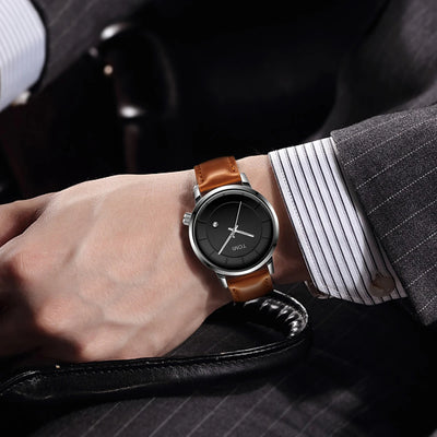 Minimalist Leather Strap Watch with Date Window