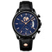 Chronograph Wristwatch World Map Dial Leather Strap - Black Blue