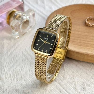 Lux Square Dial Quartz Watch with Mesh Strap Deluxe