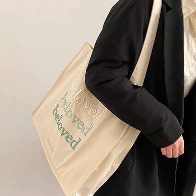 Embroidered Tote Bag for Daily Use with Beloved Motif