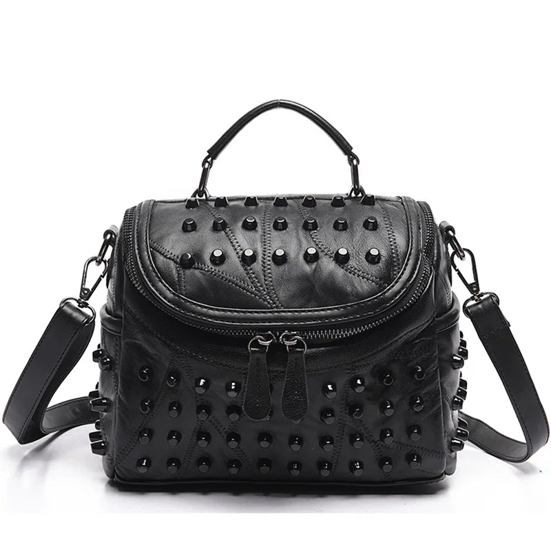 Studded Barrel Shaped Shoulder Bag with Crossbody Strap