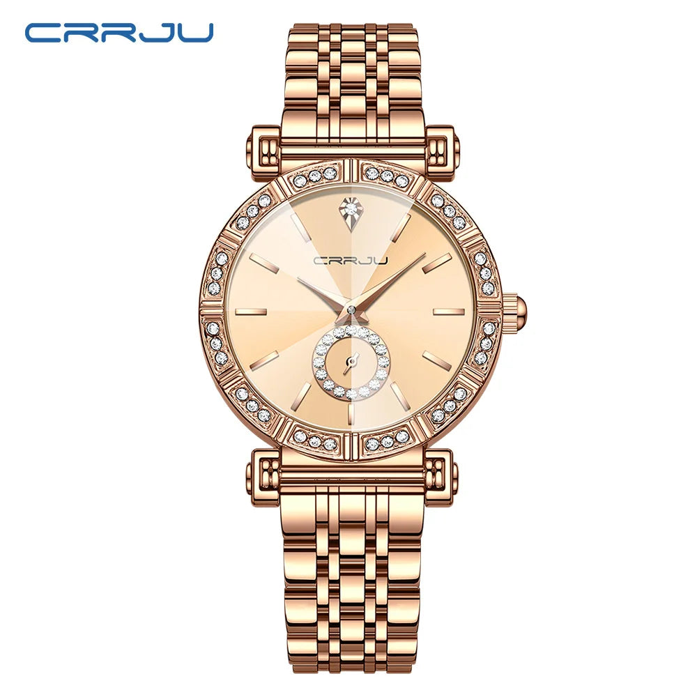 Diamond Accent Round Dial Crystal Watch With Crystals
