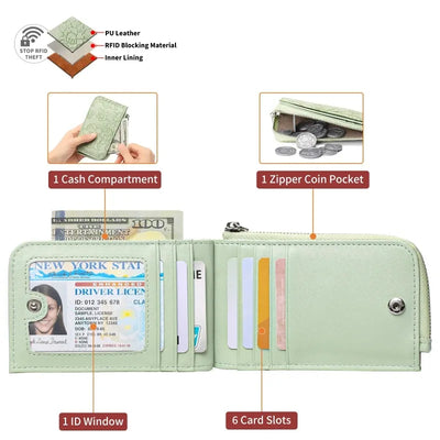 Wallet Embossed Floral Zip Coin Purse with Key Ring - WO2MEN