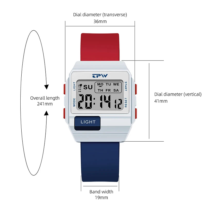 Digital Watch Midsize with Light and Stopwatch