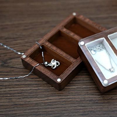 Walnut Jewelry Display Box with Six Compartments