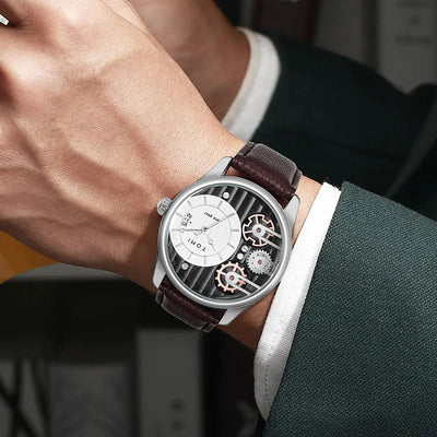 Watch with Gear Dial and Dual Strap Mechanism in Motion - WO2MEN