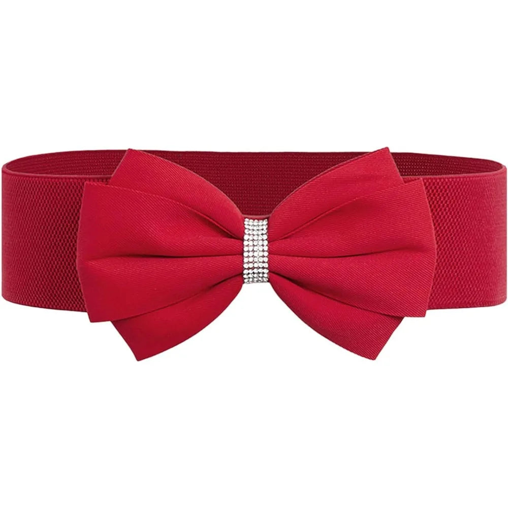 Elegant Elastic Bow Belt with Rhinestone Center