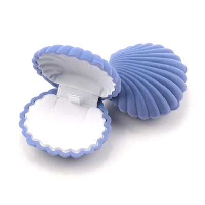 Shell Shape Velvet Jewelry Box for Engagement Ring - Blue