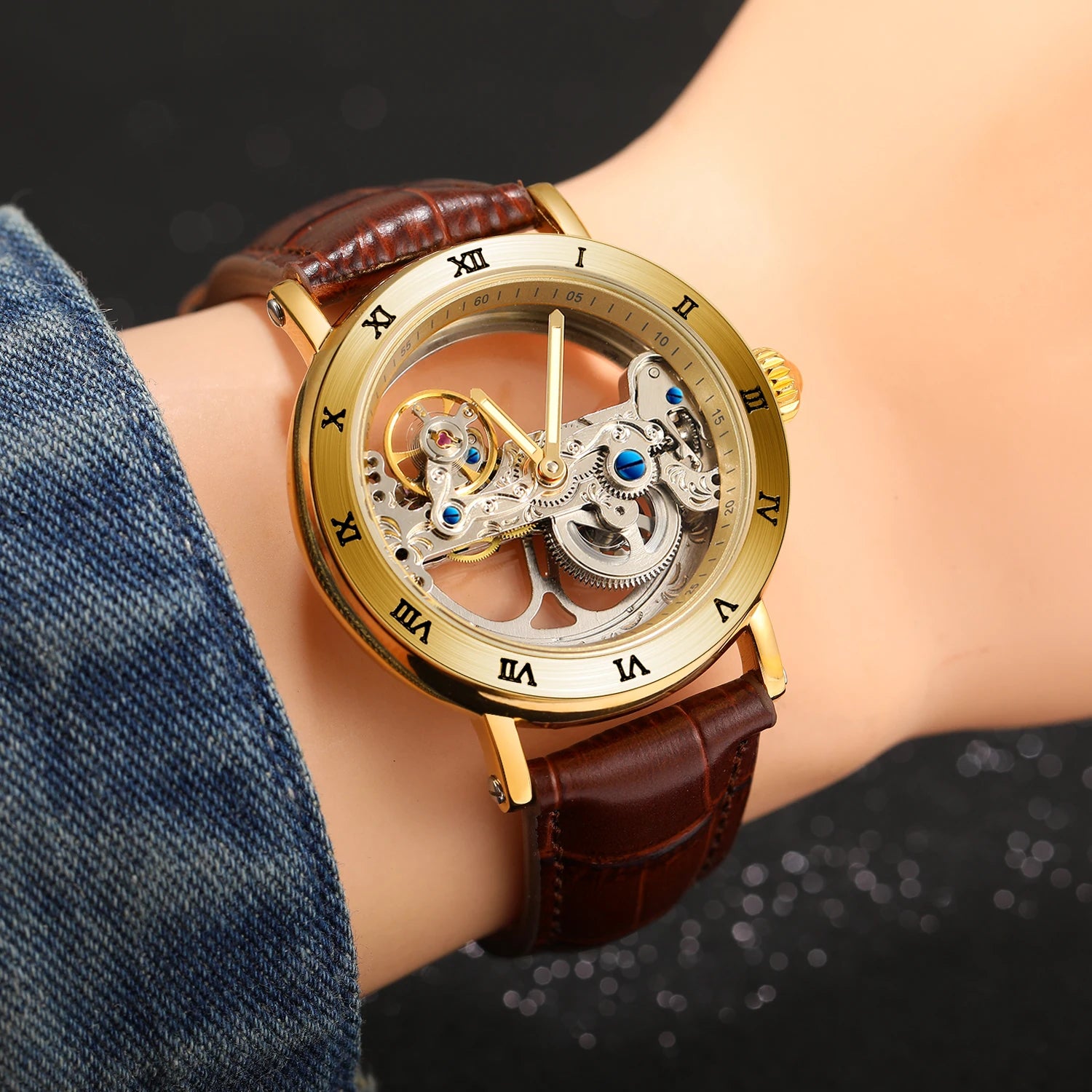 Openwork Timepiece With Automatic Skeleton Movement