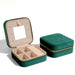 Velvet Double Layer Jewelry Box with Mirror Travel Case - Green