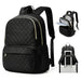 Quilted Backpack with Laptop Compartment Multi Pockets - Black