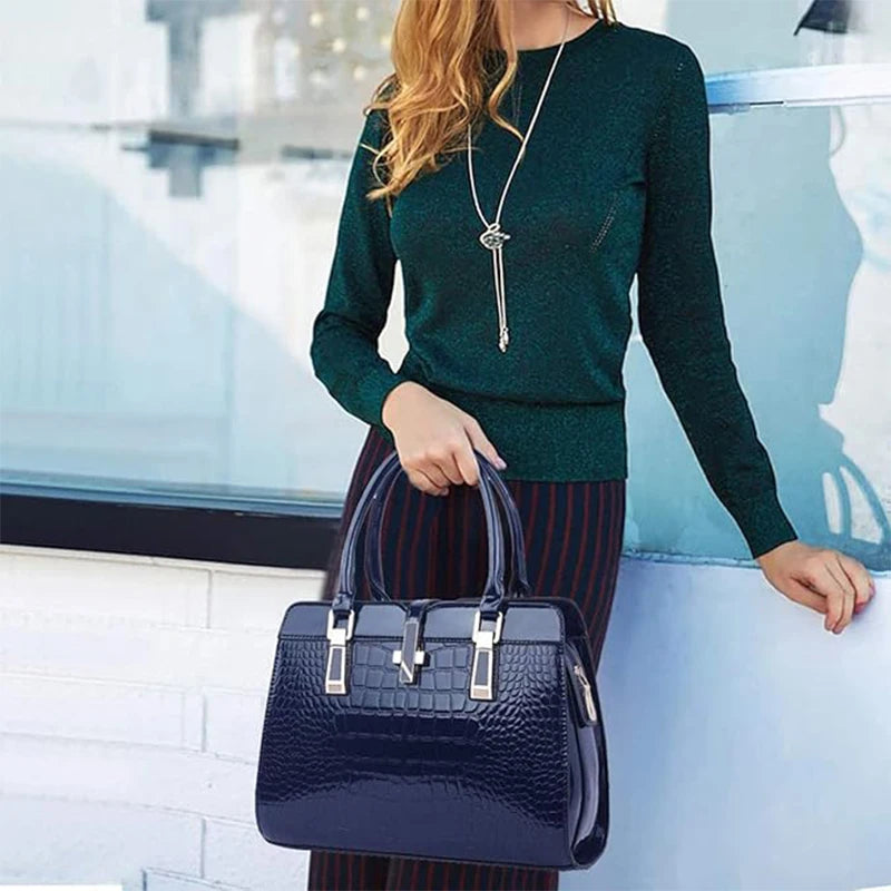 Crocodile Texture Handbag Tote with Top Handle