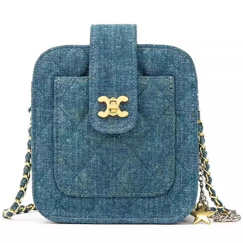 Textured Crossbody Bag With Chain Accent For Phone