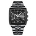 Wristwatch Chronograph Auto Date Square Dial Quartz - All Black