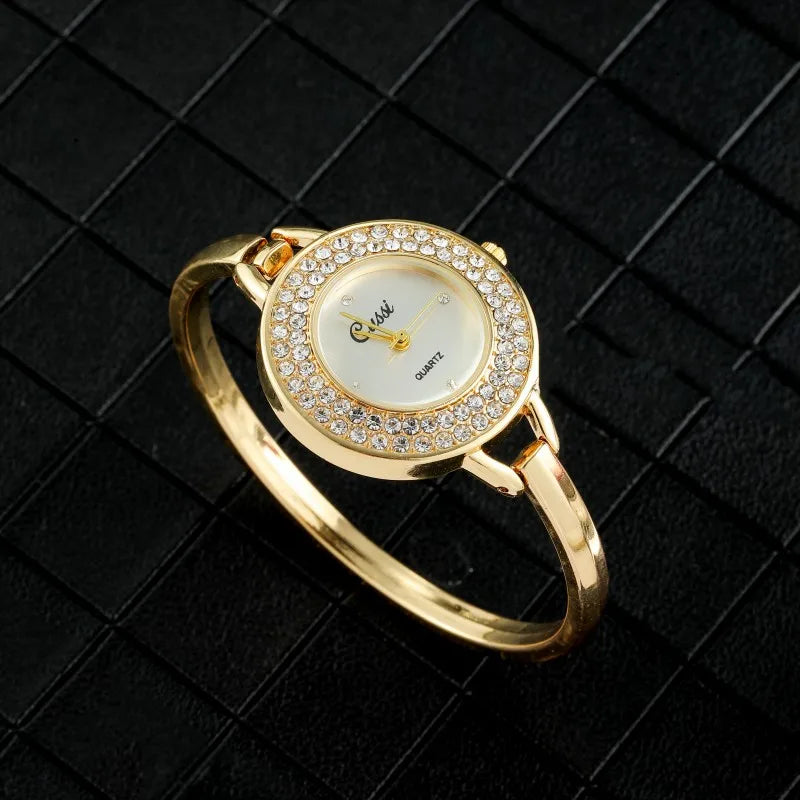 Watch Gold Round Dial Bracelet Quartz Alloy Sturdy