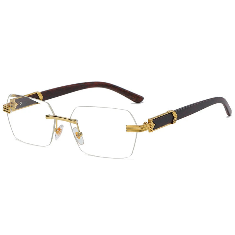 Rimless Square Sunglasses Frameless with Accent Arms - Gold Trans