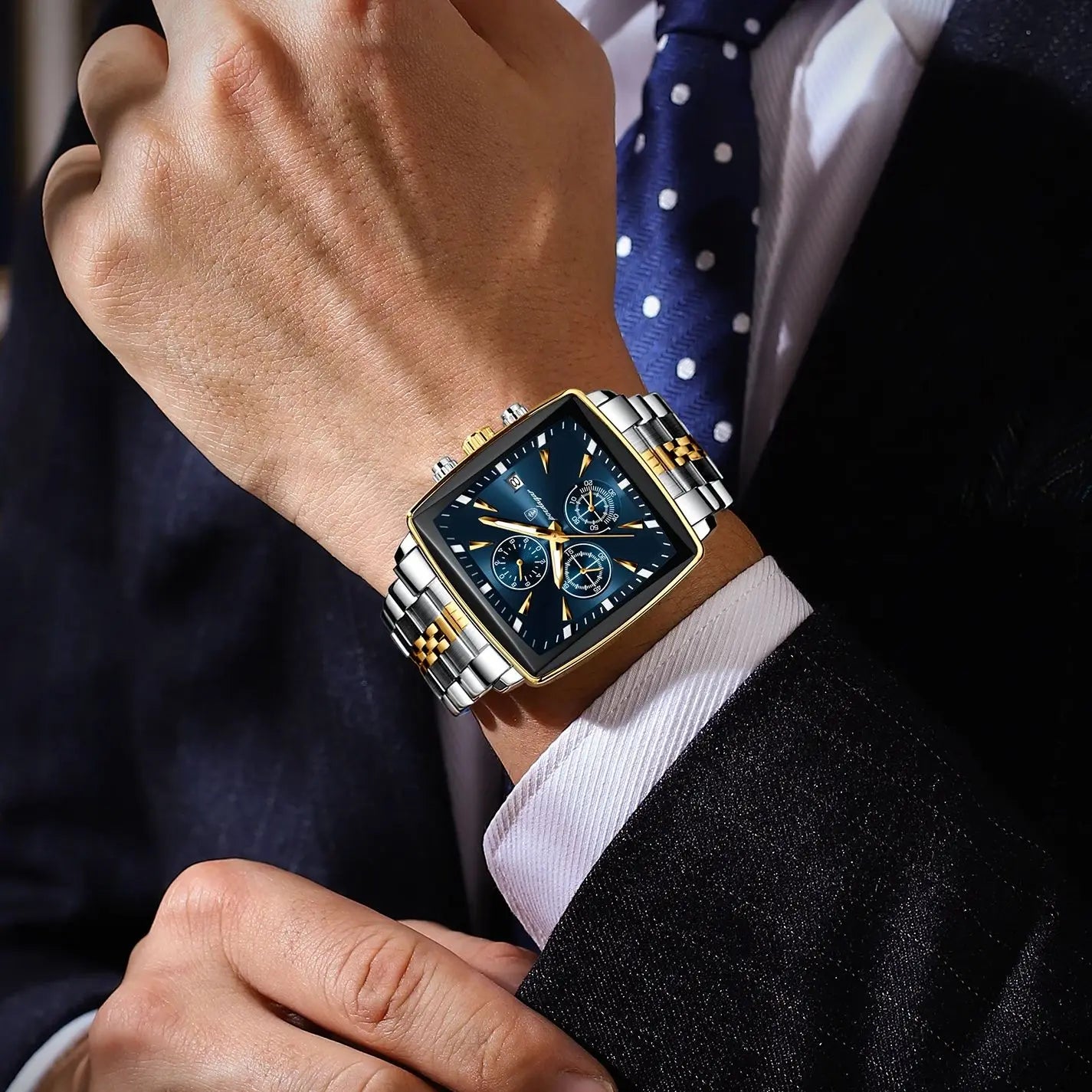 Square Chronograph Timepiece With Luminous Hands Plus