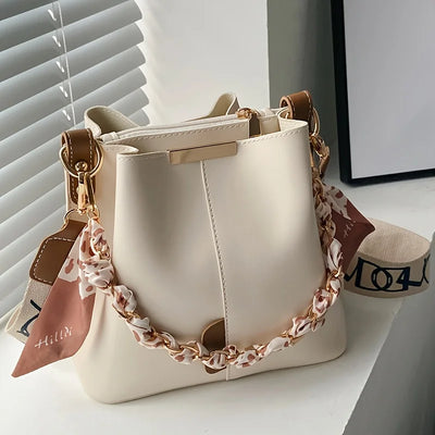 Shoulder Bag With Ribbon Chain Bucket Design For Daily - WO2MEN