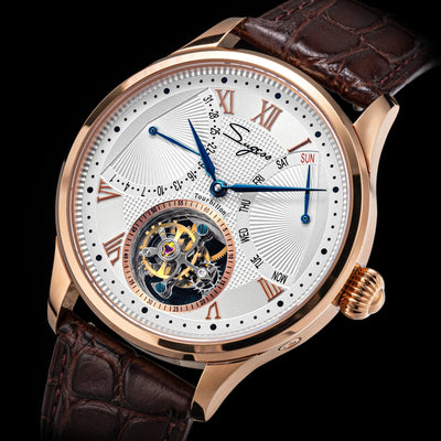Tourbillon Wrist Watch Crocodile Leather Automatic