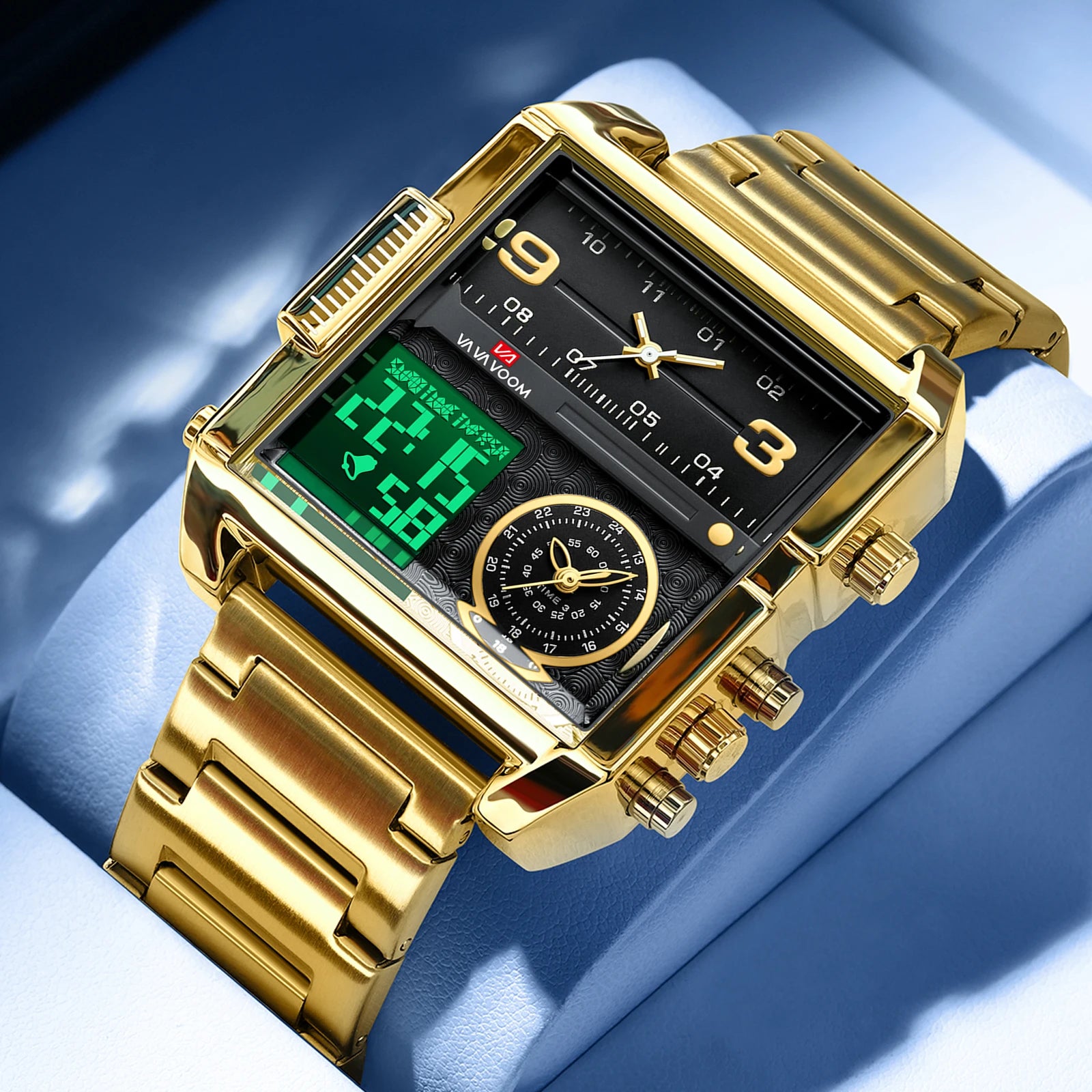 Square LED And Analog Watch with Quartz Movement