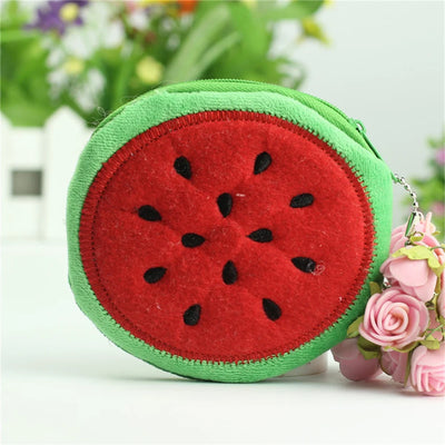 Watermelon Plush Coin Purse with Zipper Closure