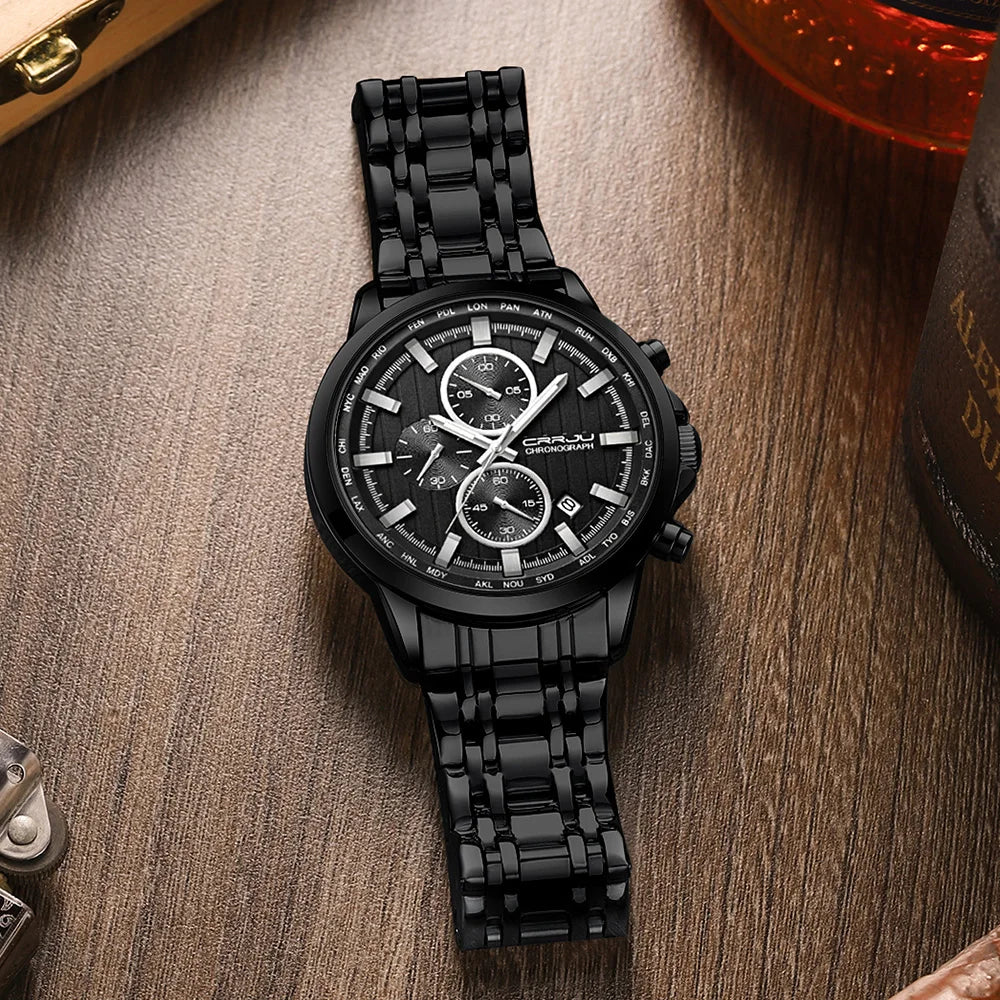 Global Quartz Chronograph Watch With World Time Dial