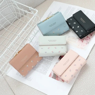 Wallet Three Fold Floral Clip Coin Purse Korean Style - WO2MEN