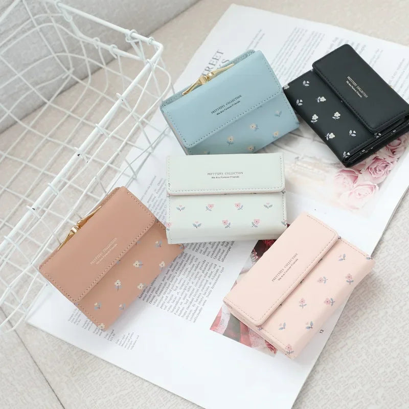 Wallet Three Fold Floral Clip Coin Purse Korean Style - WO2MEN