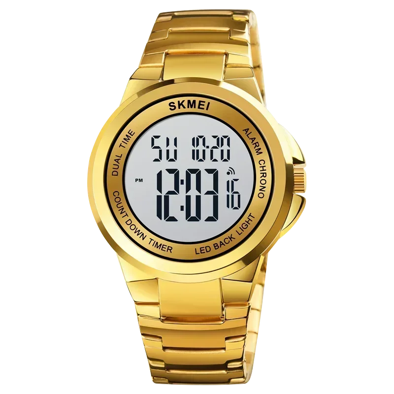 Digital Wristwatch with LED Backlight Chronograph - Gold White