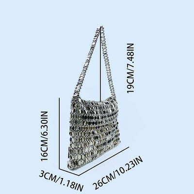 Sequin Disc Mesh Handwoven Shoulder Bag With Chain