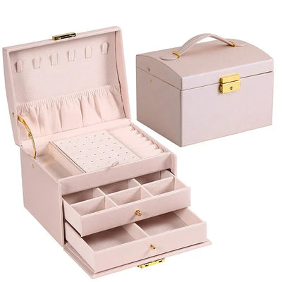 Jewelry Box With Three Layer Drawer Organizer and Rings - WO2MEN