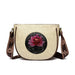 Flower Embossed Handbag with Wide Strap Circle Patch - Rice White