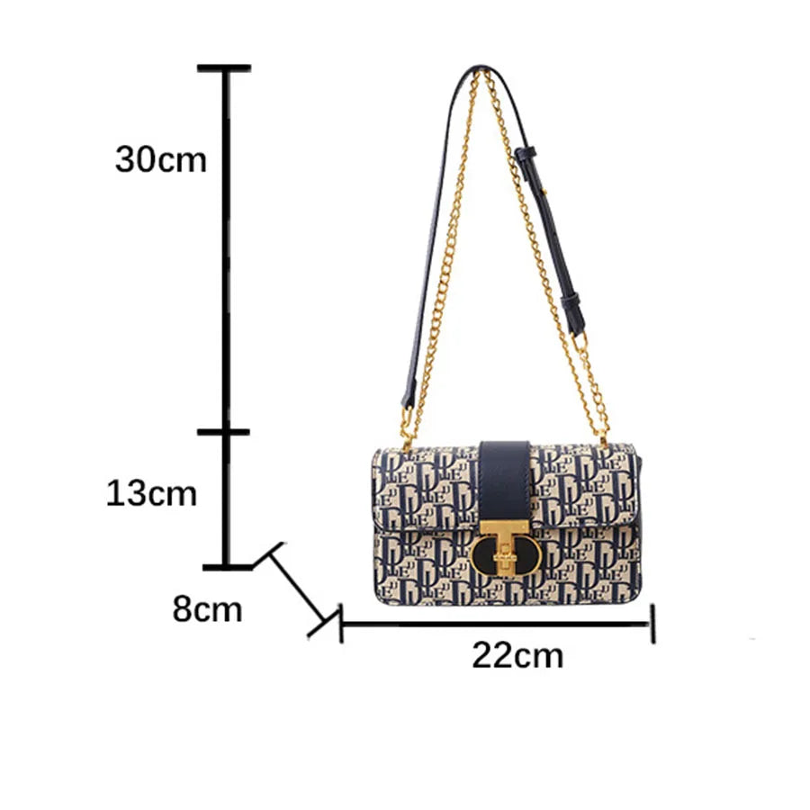 Monogram Pattern Crossbody Bag With Elegant Chain Strap