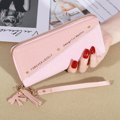 Long Zipper Wallet with Korean Splicing Tassel Details - WO2MEN