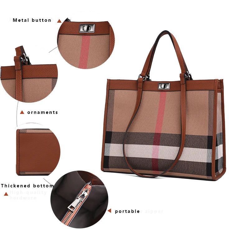 Checkered Patchwork Tote With Structured Silhouette