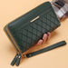 Zip Around Wallet with Tassel Strap Quilted Pattern - Green