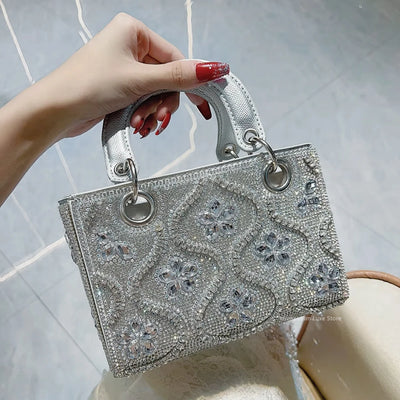 Rhinestone Evening Crossbody Clutch With Chain Handle