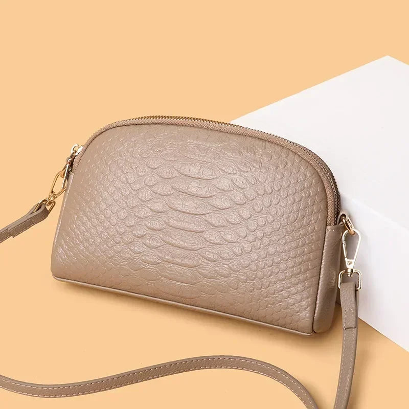 Snake Embossed Crossbody Handbag with Detachable Strap