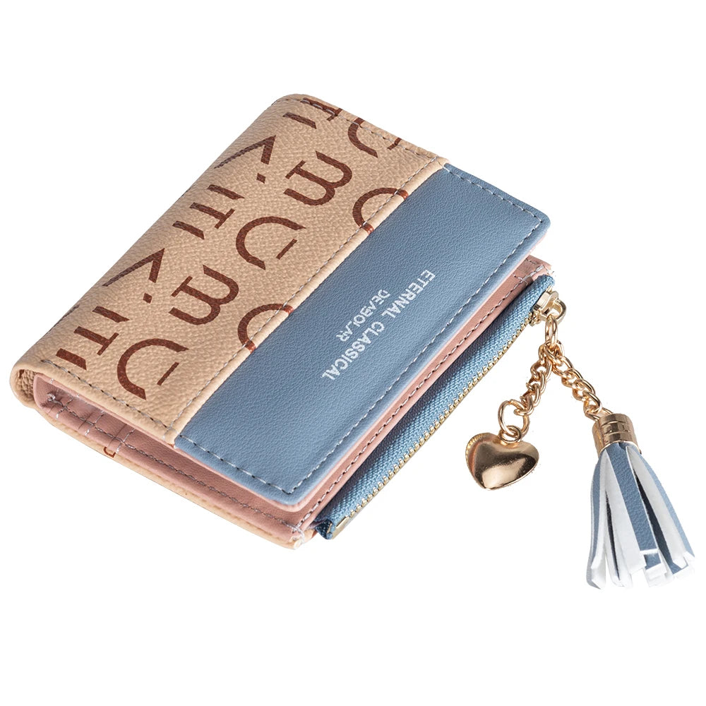 Alphabet Print Zip Wallet Elegant Tassel Card Case - WO2MEN