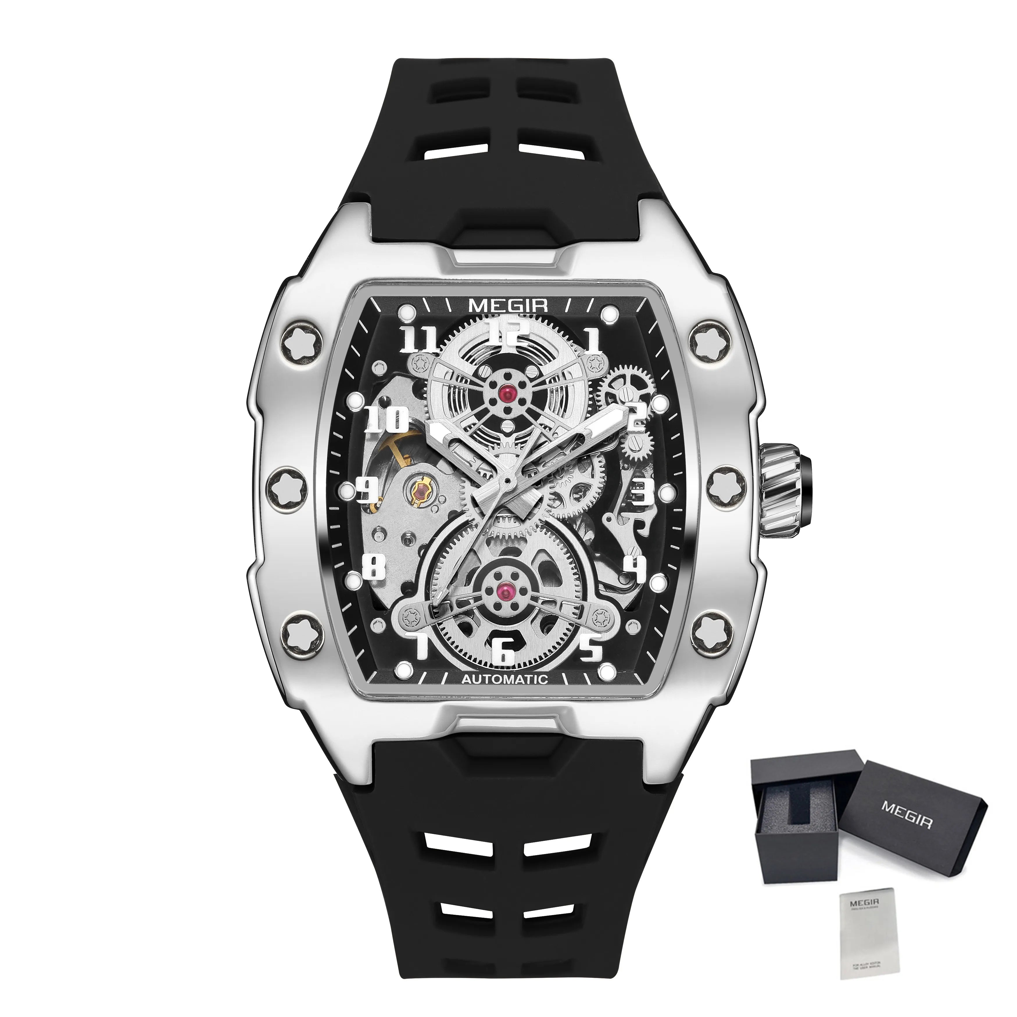 Automatic Skeleton Wristwatch with Transparent Movement - Silver Black