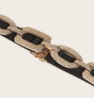 Floral Link Chain Belt with Elastic Strap Design