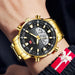Dual Time Analog Digital Quartz Wristwatch Chronograph - Gold With Box