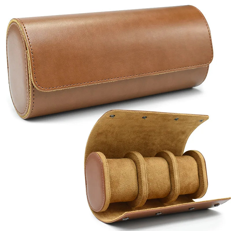 Watch Roll Travel Case with Removable Pillows - Brown Slot