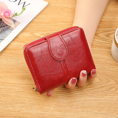 Short Wallet with Zipper and Card Holder Compact - Claret