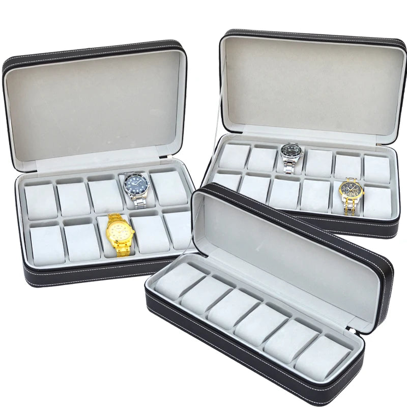 Watch Box PU Leather Travel Case with zip Closure