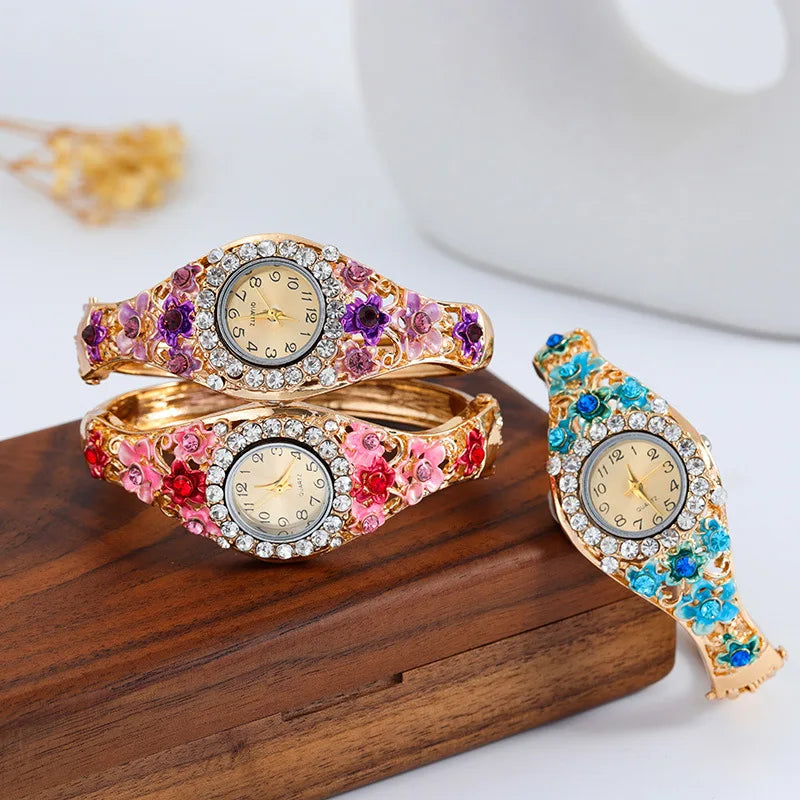 Floral Crystal Bracelet Watch for Women Jewelry