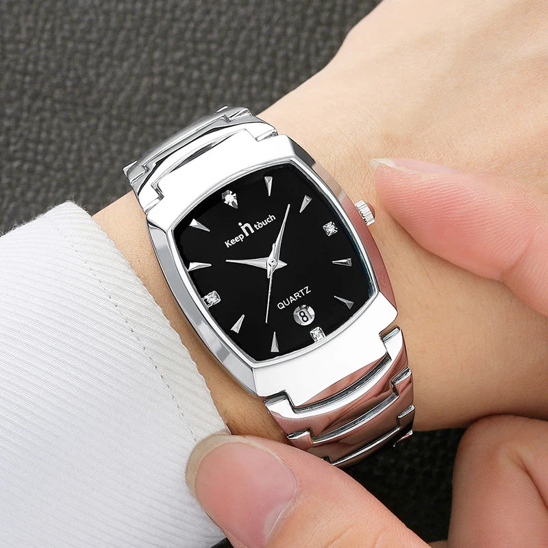 Luxury Quartz Wristwatch for Men Rectangular Dial