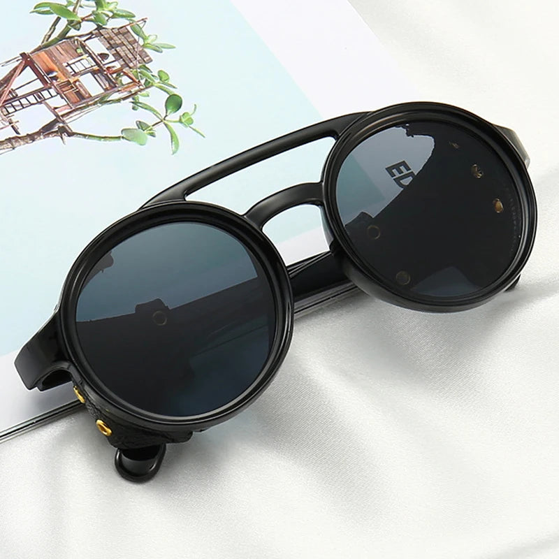 Steampunk Shields Sunglasses Leather Side UV400 Lens
