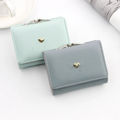Compact Wallet with Heart Accent Coin Pocket for Cards - WO2MEN