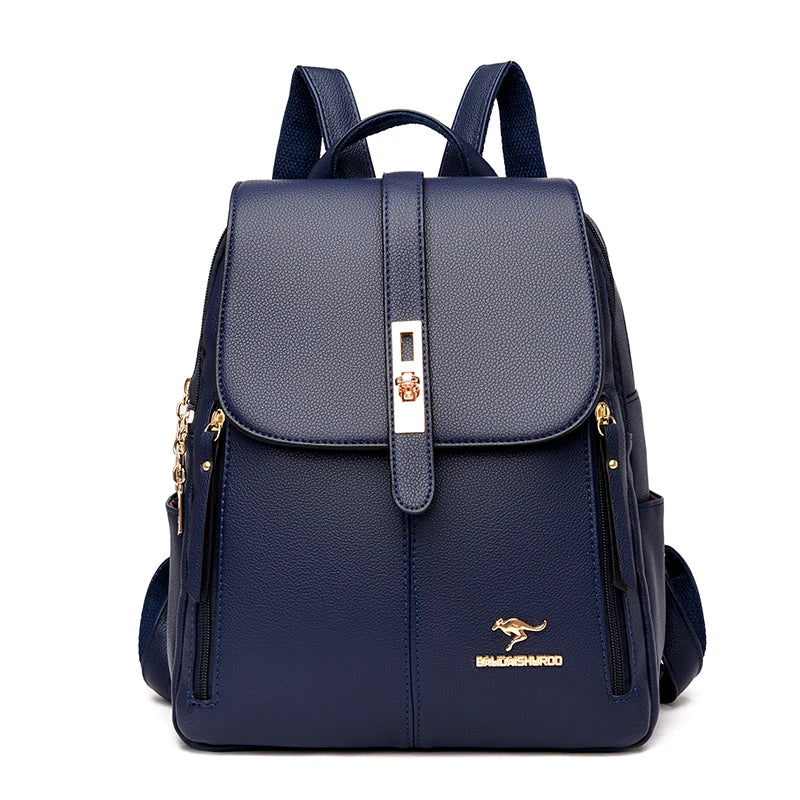Backpack for Women with Top Handle And Lock Emblem - Dark Blue
